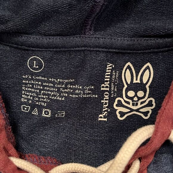 Psycho Bunny Standard Fit Hooded Hoodie Lacer Laces Hockey Style Sweatshirt L - Picture 3 of 4